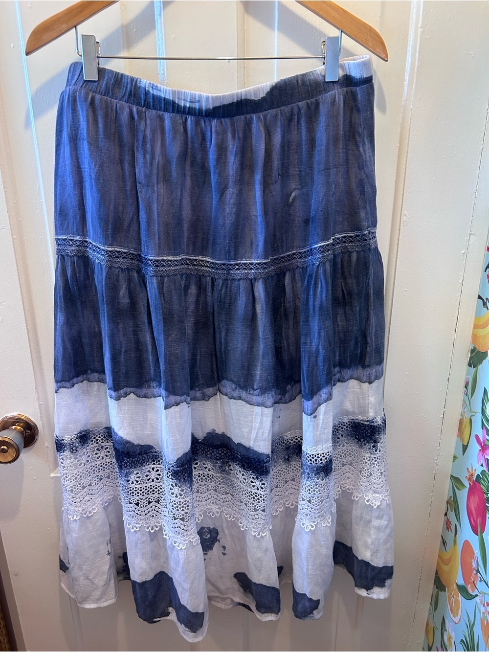cleo Blue and White Tiered A-Line Skirt Petite XL